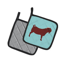 Load image into Gallery viewer, Kalahari Red Goat Blue Check Pot Holders - Set of 2 - Heat-Resistant Kitchen Essentials BB8065PTHD