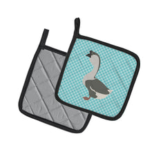 Load image into Gallery viewer, African Goose Blue Check Pot Holders - Set of 2 - Heat-Resistant Kitchen Essentials BB8073PTHD