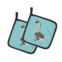 Load image into Gallery viewer, African Goose Blue Check Pot Holders - Set of 2 - Heat-Resistant Kitchen Essentials BB8073PTHD