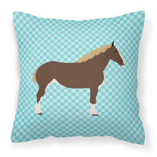 Load image into Gallery viewer, Percheron Horse Blue Check Fabric Decorative Pillow BB8080PW1818