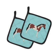 Load image into Gallery viewer, Pinto Horse Blue Check Pot Holders - Set of 2 - Heat-Resistant Kitchen Essentials BB8081PTHD