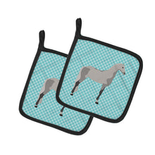 Load image into Gallery viewer, Orlov Trotter Horse Blue Check Pot Holders - Set of 2 - Heat-Resistant Kitchen Essentials BB8082PTHD