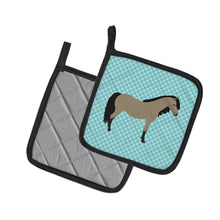 Load image into Gallery viewer, Welsh Pony Horse Blue Check Pot Holders - Set of 2 - Heat-Resistant Kitchen Essentials BB8084PTHD