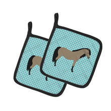 Load image into Gallery viewer, Welsh Pony Horse Blue Check Pot Holders - Set of 2 - Heat-Resistant Kitchen Essentials BB8084PTHD