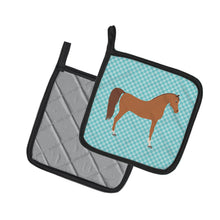 Load image into Gallery viewer, Arabian Horse Blue Check Pot Holders - Set of 2 - Heat-Resistant Kitchen Essentials BB8085PTHD