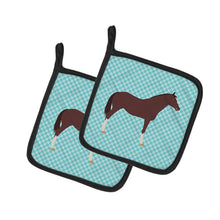Load image into Gallery viewer, English Thoroughbred Horse Blue Check Pot Holders - Set of 2 - Heat-Resistant Kitchen Essentials BB8087PTHD