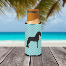Load image into Gallery viewer, Friesian Horse Blue Check   Hugger for slim cans