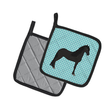 Load image into Gallery viewer, Friesian Horse Blue Check Pot Holders - Set of 2 - Heat-Resistant Kitchen Essentials BB8089PTHD