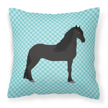Load image into Gallery viewer, Friesian Horse Blue Check Fabric Decorative Pillow BB8089PW1818