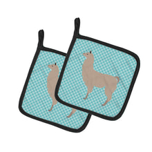 Load image into Gallery viewer, Llama Blue Check Pot Holders - Set of 2 - Heat-Resistant Kitchen Essentials BB8090PTHD