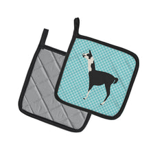 Load image into Gallery viewer, Llama Q' Ara Blue Check Pot Holders - Set of 2 - Heat-Resistant Kitchen Essentials BB8092PTHD