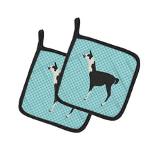 Load image into Gallery viewer, Llama Q' Ara Blue Check Pot Holders - Set of 2 - Heat-Resistant Kitchen Essentials BB8092PTHD