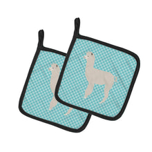 Load image into Gallery viewer, Alpaca Blue Check Pot Holders - Set of 2 - Heat-Resistant Kitchen Essentials BB8093PTHD