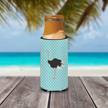 Load image into Gallery viewer, Common Ostrich Blue Check   Hugger for slim cans