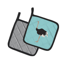 Load image into Gallery viewer, Common Ostrich Blue Check Pot Holders - Set of 2 - Heat-Resistant Kitchen Essentials BB8098PTHD
