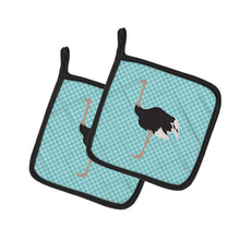 Load image into Gallery viewer, Common Ostrich Blue Check Pot Holders - Set of 2 - Heat-Resistant Kitchen Essentials BB8098PTHD