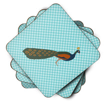 Load image into Gallery viewer, Indian Peacock Peafowl Blue Check Foam Coaster  BB8099FC