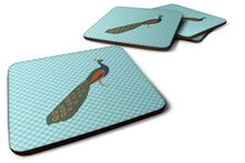 Load image into Gallery viewer, Indian Peacock Peafowl Blue Check Foam Coaster  BB8099FC