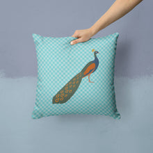 Load image into Gallery viewer, Indian Peacock Peafowl Blue Check Throw Pillow - 14x14 Decorative Pillow – Art for Your Home &amp; Patio BB8099PW1414