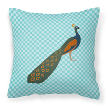 Load image into Gallery viewer, Indian Peacock Peafowl Blue Check Fabric Decorative Pillow BB8099PW1818