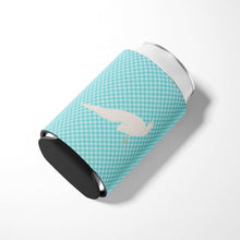 Load image into Gallery viewer, White Peacock Peafowl Blue Check Can or Bottle Hugger BB8100CC