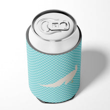 Load image into Gallery viewer, White Peacock Peafowl Blue Check Can or Bottle Hugger BB8100CC