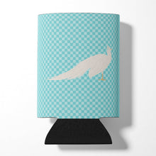 Load image into Gallery viewer, White Peacock Peafowl Blue Check Can or Bottle Hugger BB8100CC