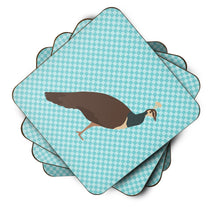 Load image into Gallery viewer, Indian Peahen Peafowl Blue Check Foam Coaster  BB8101FC