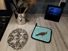 Load image into Gallery viewer, Indian Peahen Peafowl Blue Check Pot Holders - Set of 2 - Heat-Resistant Kitchen Essentials BB8101PTHD