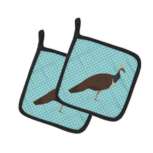 Load image into Gallery viewer, Indian Peahen Peafowl Blue Check Pot Holders - Set of 2 - Heat-Resistant Kitchen Essentials BB8101PTHD