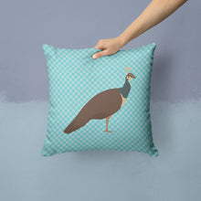 Load image into Gallery viewer, Indian Peahen Peafowl Blue Check Throw Pillow - 14x14 Decorative Pillow – Art for Your Home &amp; Patio BB8101PW1414
