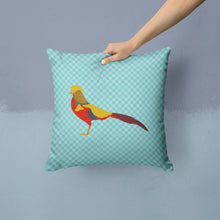 Load image into Gallery viewer, Golden or Chinese Pheasant Blue Check Throw Pillow - 14x14 Decorative Pillow – Art for Your Home &amp; Patio BB8102PW1414