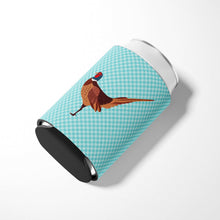 Load image into Gallery viewer, Ring-necked Common Pheasant Blue Check Can or Bottle Hugger BB8104CC