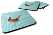 Load image into Gallery viewer, Ring-necked Common Pheasant Blue Check Foam Coaster  BB8104FC