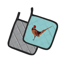 Load image into Gallery viewer, Ring-necked Common Pheasant Blue Check Pot Holders - Set of 2 - Heat-Resistant Kitchen Essentials BB8104PTHD