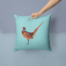 Load image into Gallery viewer, Ring-necked Common Pheasant Blue Check Throw Pillow - 14x14 Decorative Pillow – Art for Your Home &amp; Patio BB8104PW1414