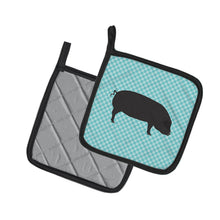 Load image into Gallery viewer, Devon Large Black Pig Blue Check Pot Holders - Set of 2 - Heat-Resistant Kitchen Essentials BB8105PTHD