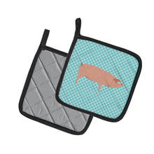 Load image into Gallery viewer, American Landrace Pig Blue Check Pot Holders - Set of 2 - Heat-Resistant Kitchen Essentials BB8106PTHD