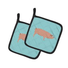 Load image into Gallery viewer, American Landrace Pig Blue Check Pot Holders - Set of 2 - Heat-Resistant Kitchen Essentials BB8106PTHD