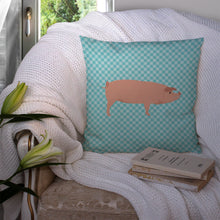 Load image into Gallery viewer, American Landrace Pig Blue Check Throw Pillow - 14x14 Decorative Pillow – Art for Your Home &amp; Patio BB8106PW1414