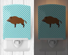 Load image into Gallery viewer, Wild Boar Pig Blue Check Ceramic Night Light BB8110CNL