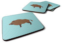 Load image into Gallery viewer, Wild Boar Pig Blue Check Foam Coaster  BB8110FC