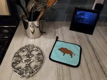 Load image into Gallery viewer, Wild Boar Pig Blue Check Pot Holders - Set of 2 - Heat-Resistant Kitchen Essentials BB8110PTHD