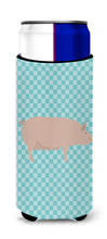 Load image into Gallery viewer, English Large White Pig Blue Check   Hugger for slim cans