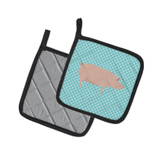 Load image into Gallery viewer, English Large White Pig Blue Check Pot Holders - Set of 2 - Heat-Resistant Kitchen Essentials BB8112PTHD