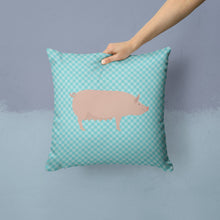 Load image into Gallery viewer, English Large White Pig Blue Check Throw Pillow - 14x14 Decorative Pillow – Art for Your Home &amp; Patio BB8112PW1414