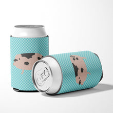 Load image into Gallery viewer, Gloucester Old Spot Pig Blue Check Can or Bottle Hugger BB8114CC