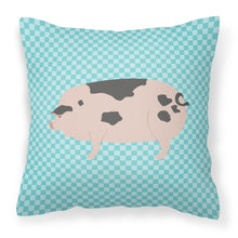 Load image into Gallery viewer, Gloucester Old Spot Pig Blue Check Fabric Decorative Pillow BB8114PW1818