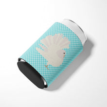 Load image into Gallery viewer, Silver Fantail Pigeon Blue Check Can or Bottle Hugger BB8124CC
