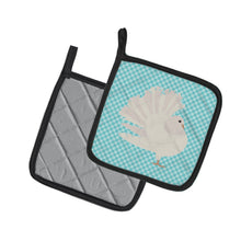 Load image into Gallery viewer, Silver Fantail Pigeon Blue Check Pot Holders - Set of 2 - Heat-Resistant Kitchen Essentials BB8124PTHD